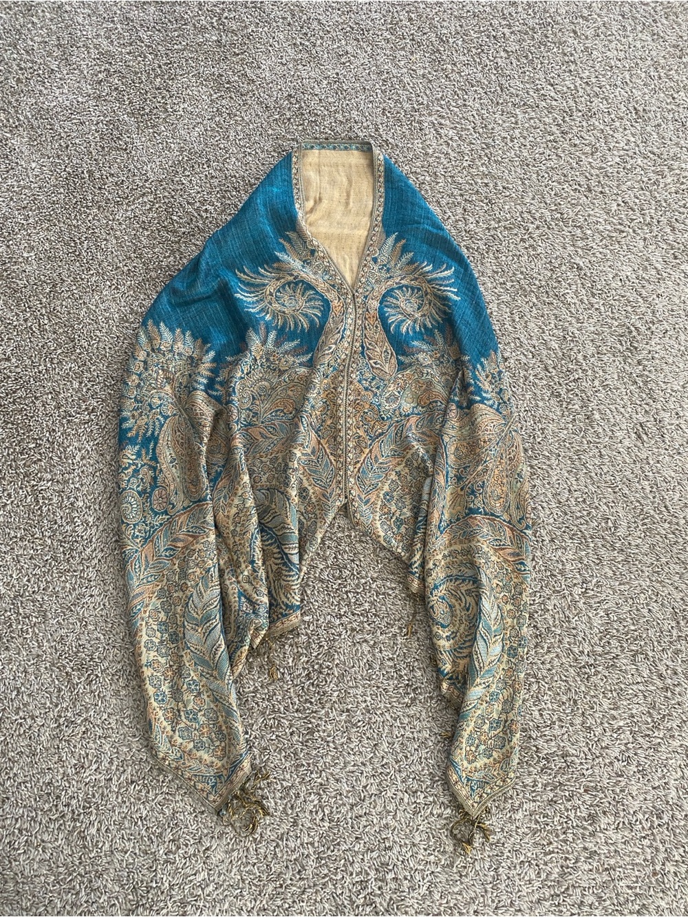 Teal and Gold Paisley Open-Front Women's Poncho